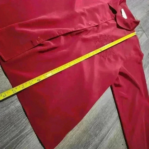 Vintage 90s Liz Moody silky red embroidered puffy long sleeve  button-up shirt - Picture 13 of 14